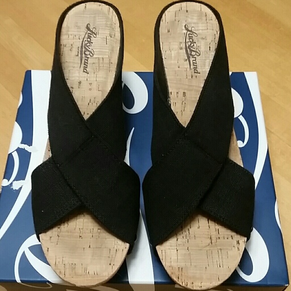 Lucky Brand black cork wedge slides - Picture 2 of 4
